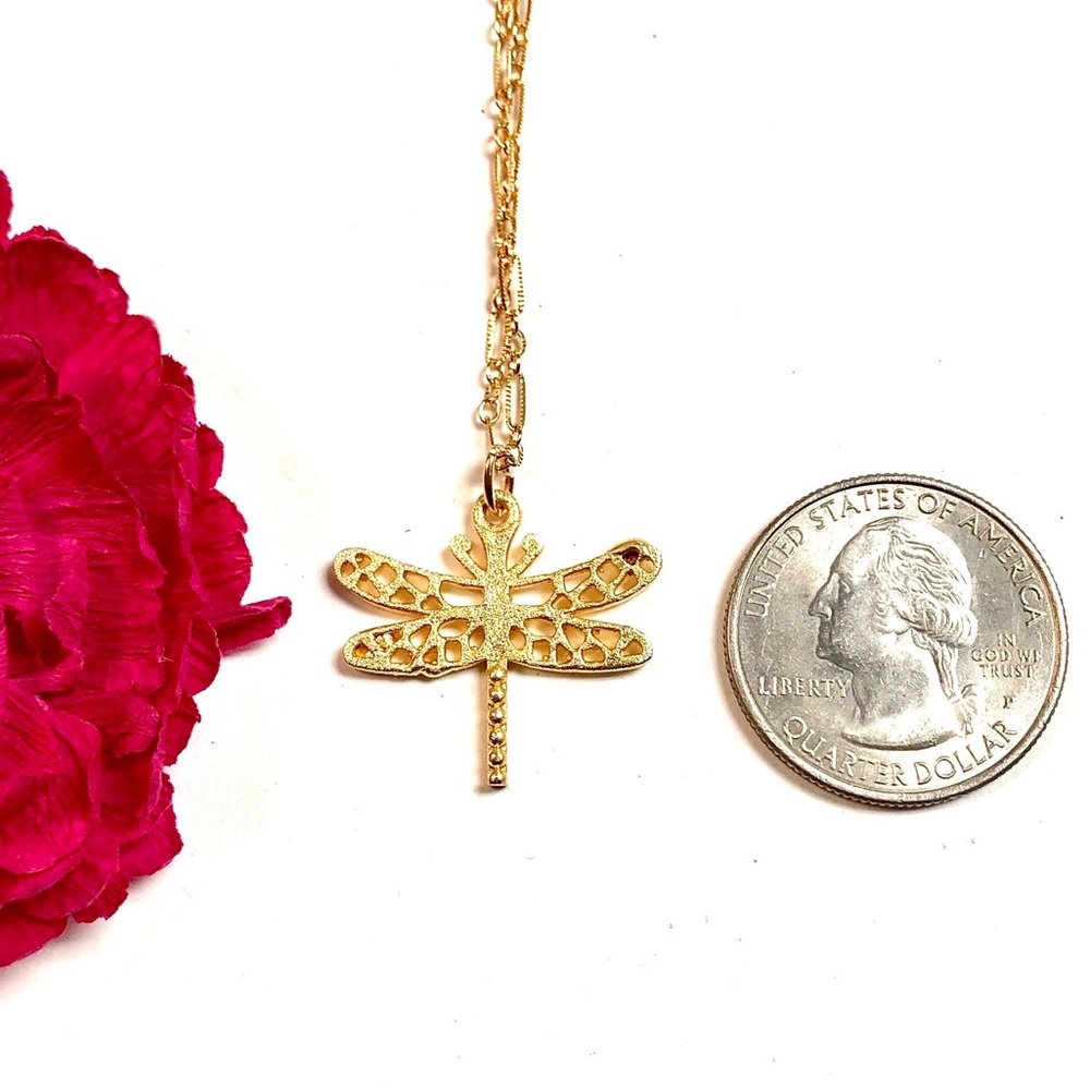 Dragonfly Necklace, Butterfly, Flower, Minimalist - Picture 5 of 10